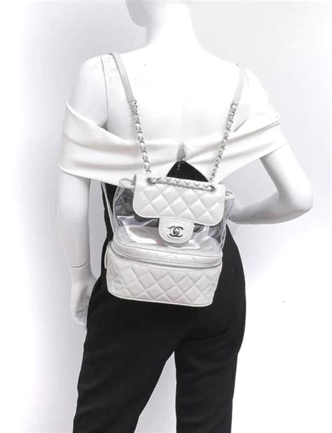 chanel crumpled calfskin pvc backpack|Chanel black and white handbags.